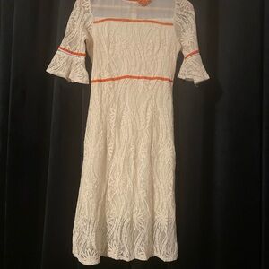 Vintage Cream Lace Dress with Orange Accents